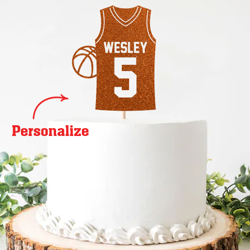 Personalized Name Glittering Basketball Jersey Cake Pick Topper
